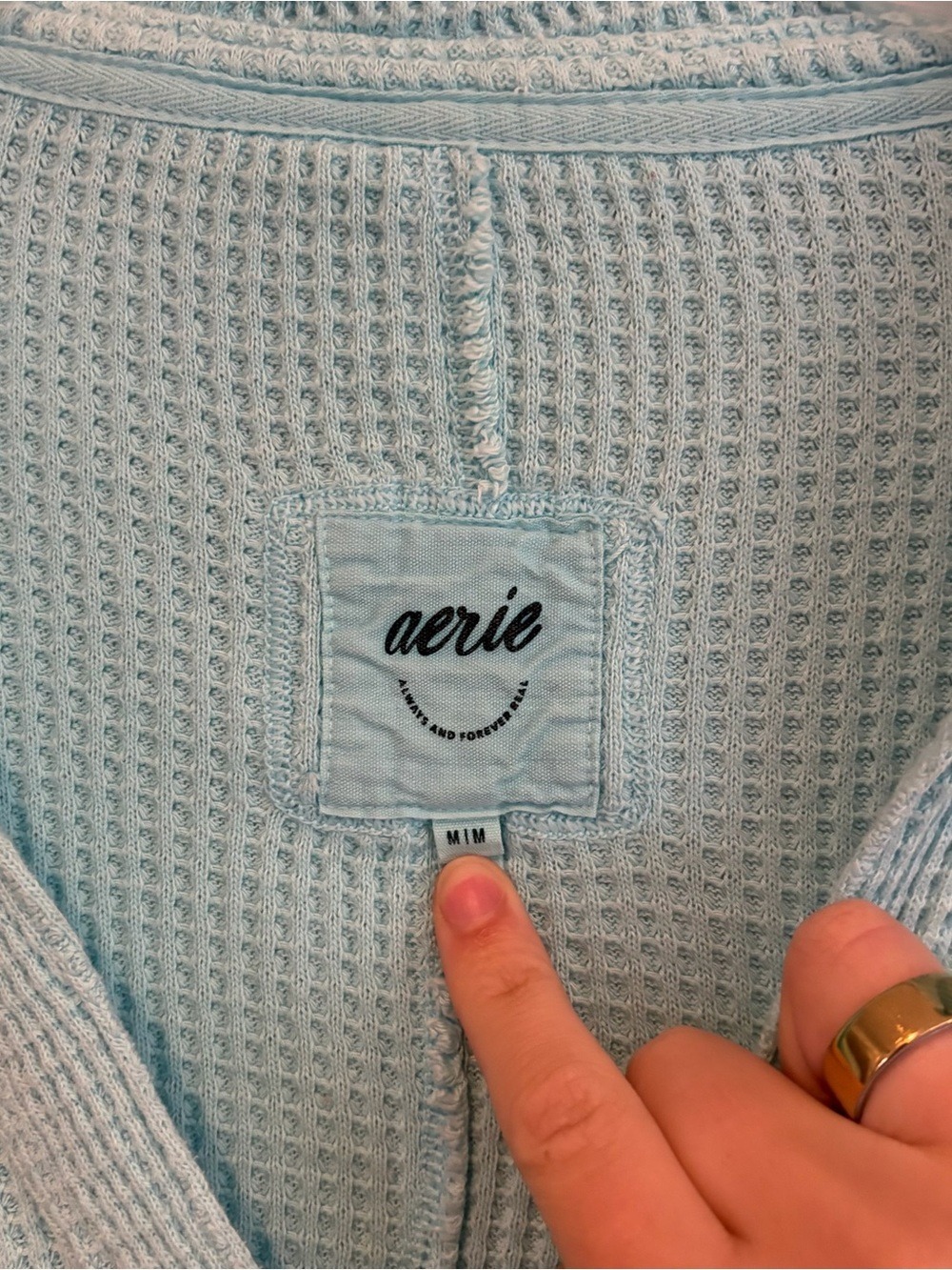 Aerie Light Aqua Waffle Knit Collared Pullover Size M - Picture 2 of 6